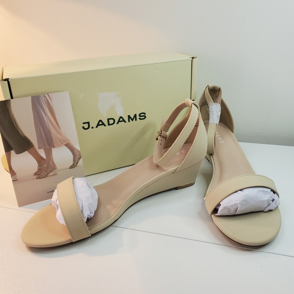 J. Adams Rosie Nude Low Wedge Sandals Strappy Wedding Bridal Shoes Womens 11